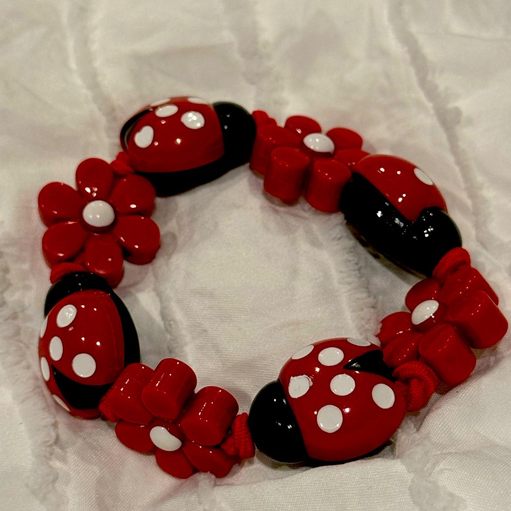 Red Polka Dot flower and ladybug bracelet- Gymboree-NWOT